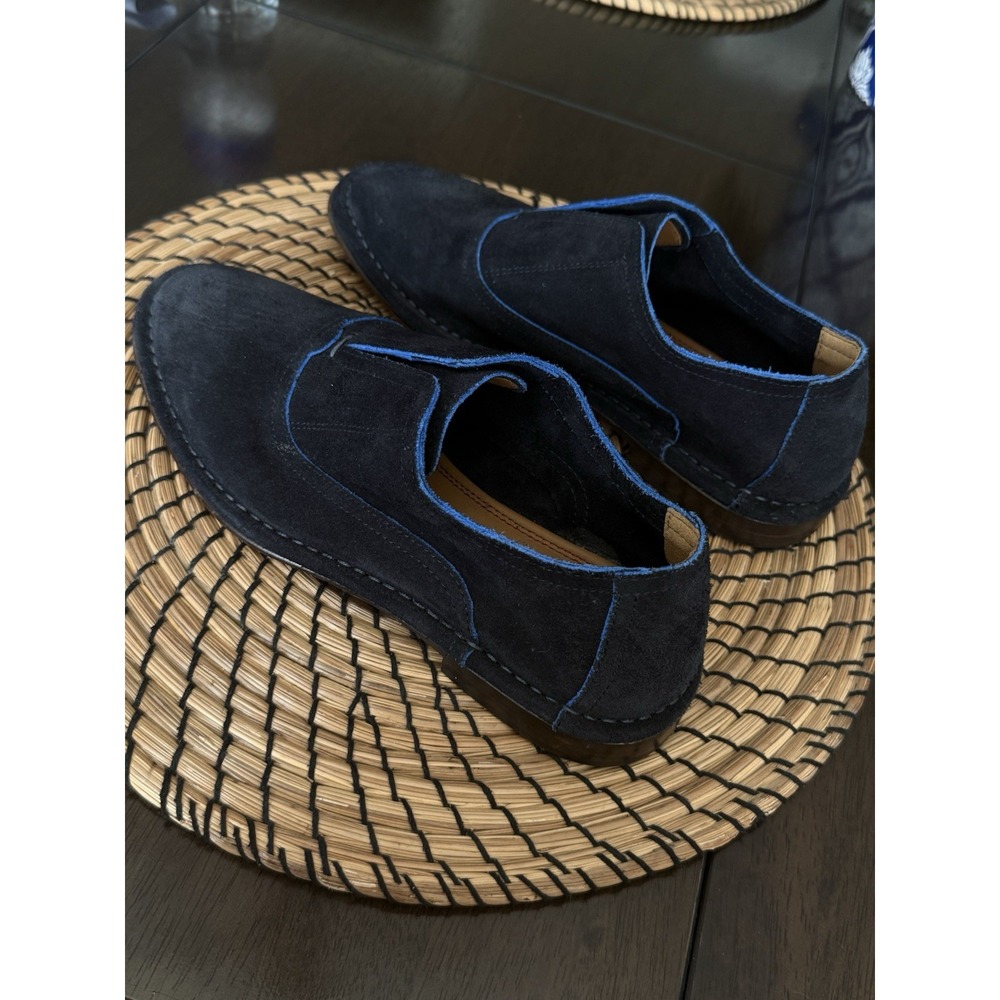 Trask Avery Loafer Black Suede Blue Piping Trim Slip-On Pull-On sz 7